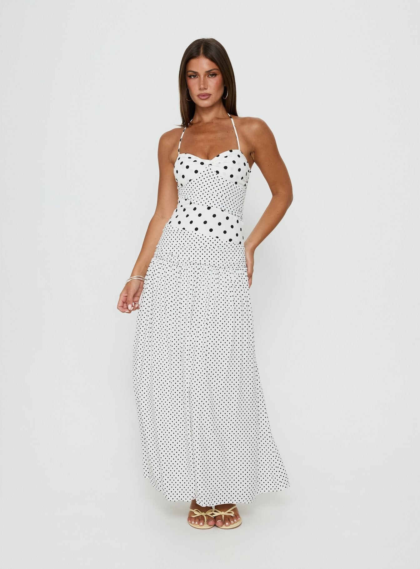 Marguerite Halter Maxi Dress White Polka Tall