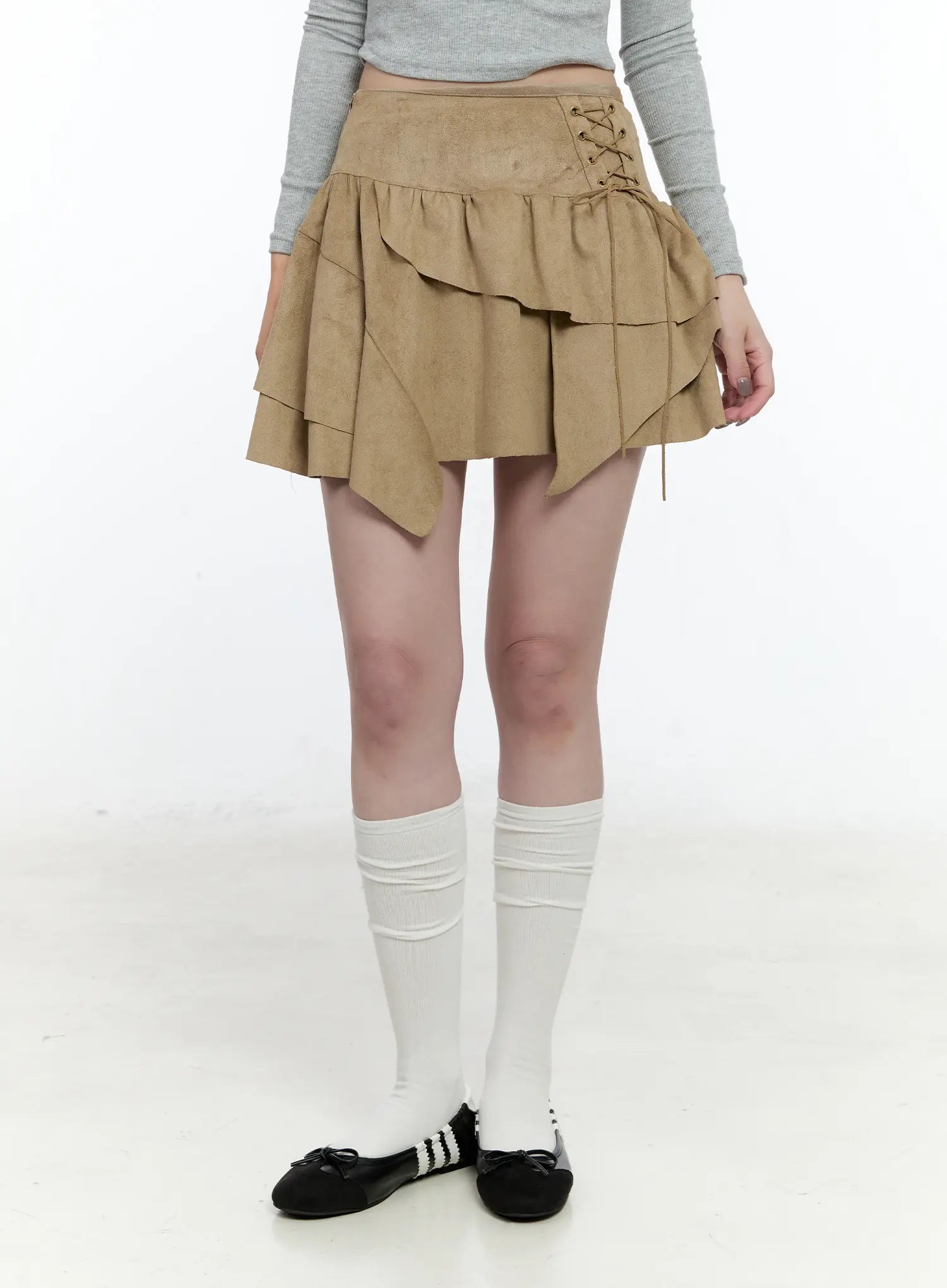 Asymmetric Suede String Tie Skirt CN517