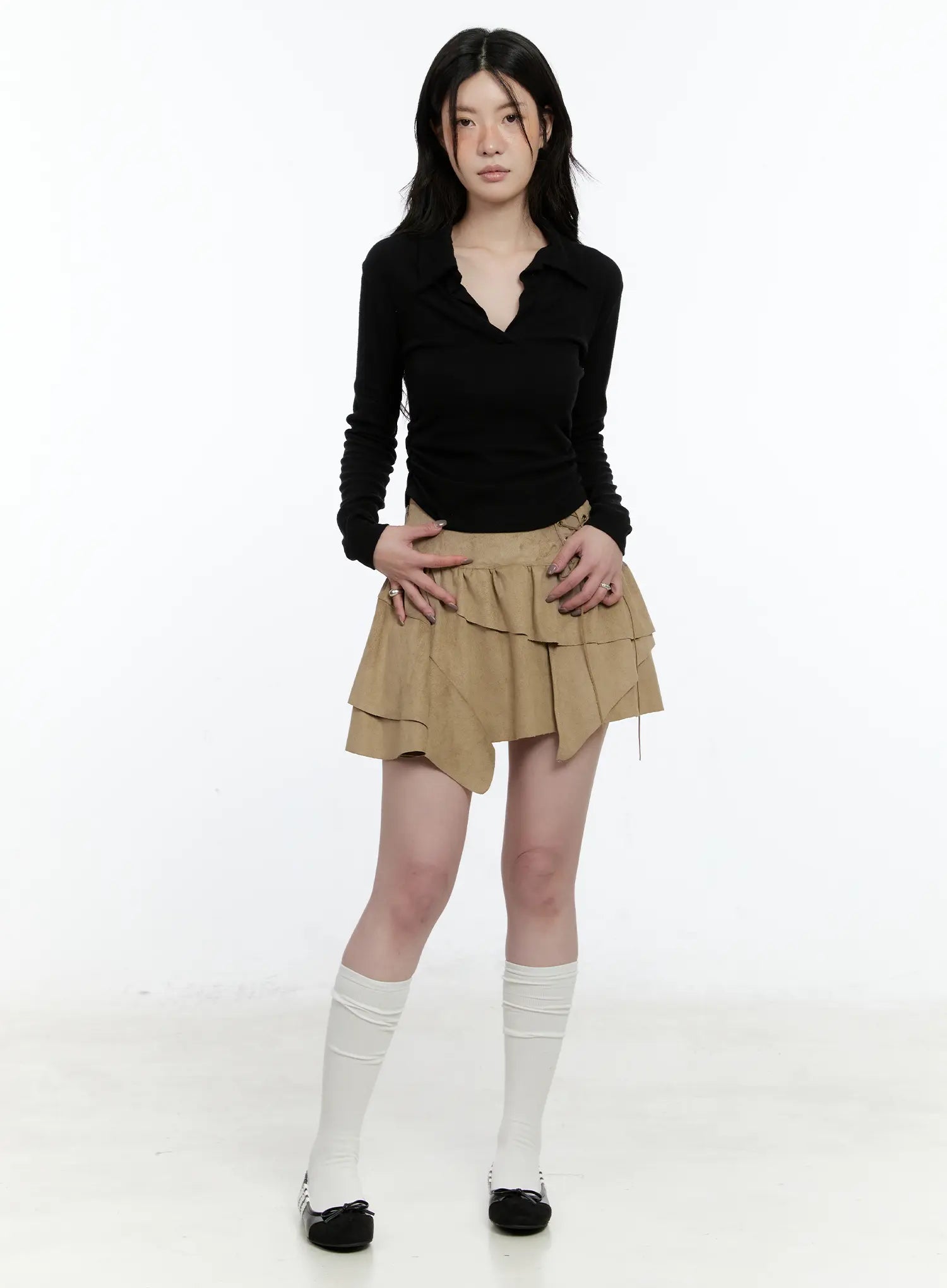 Asymmetric Suede String Tie Skirt CN517