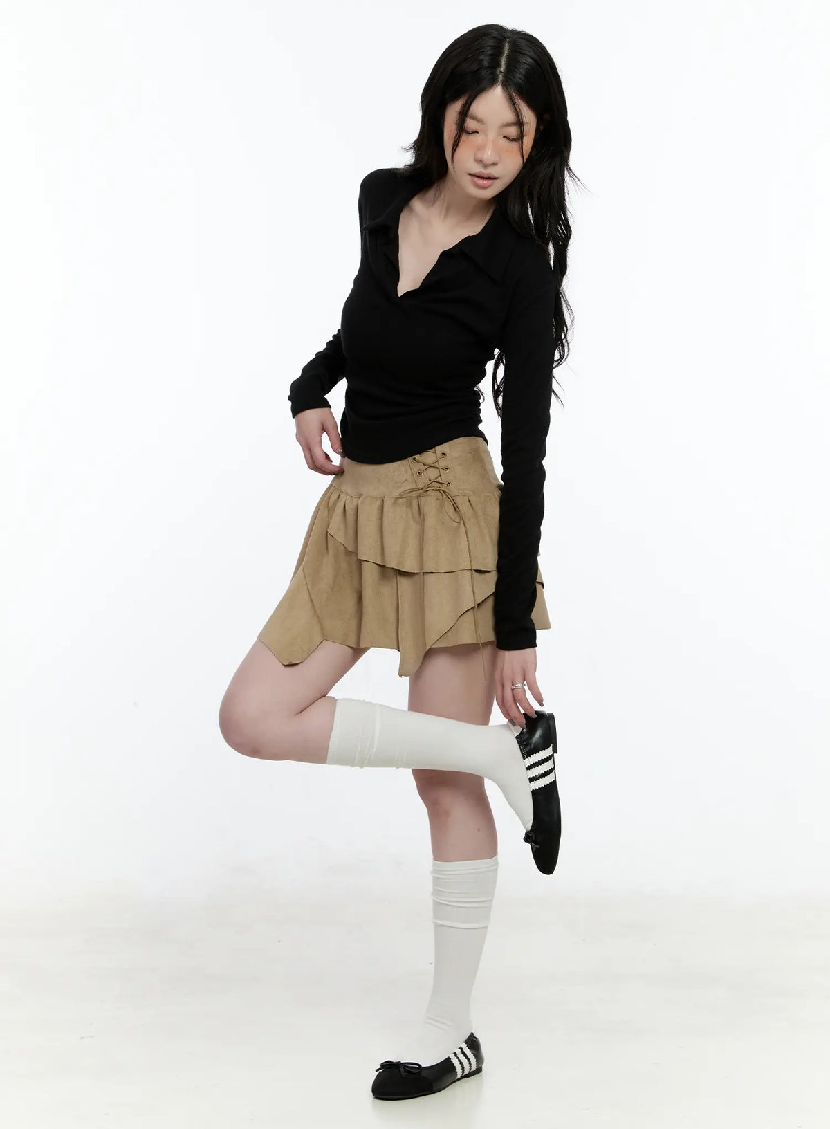 Asymmetric Suede String Tie Skirt CN517