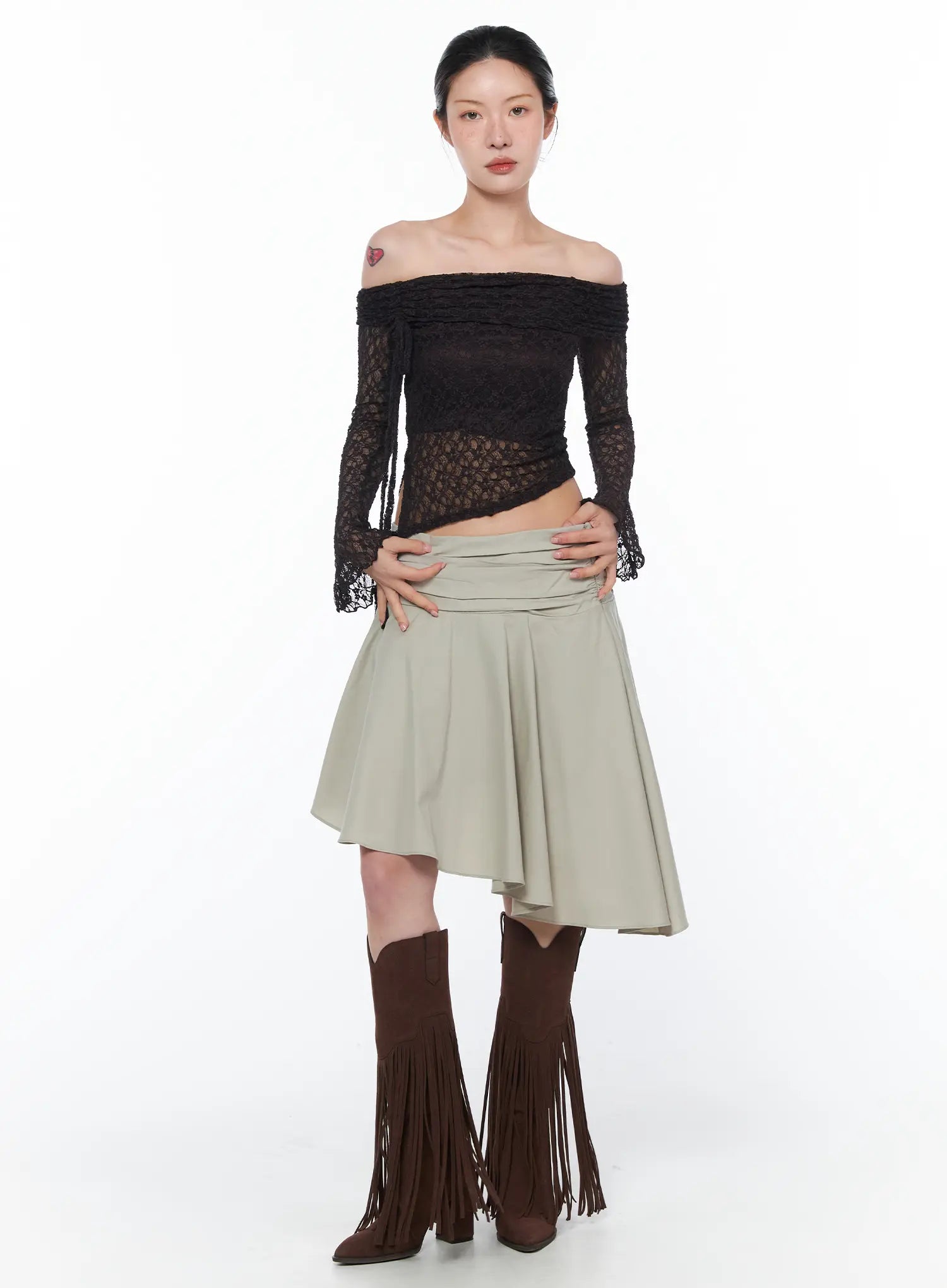 Asymmetrical Flare Midi Skirt CA524