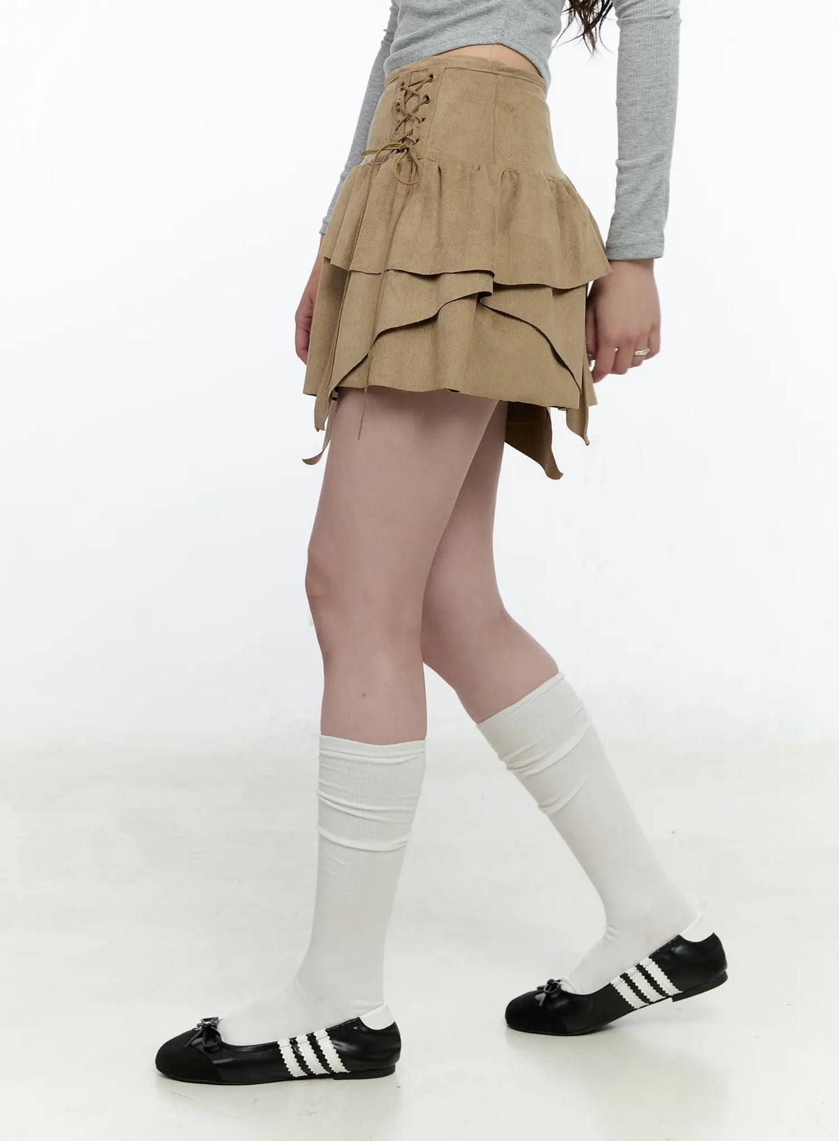 Asymmetric Suede String Tie Skirt CN517