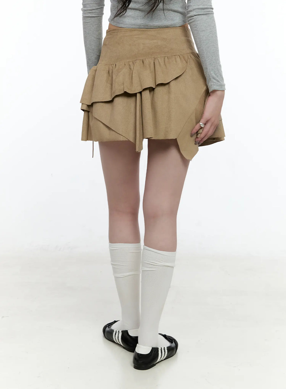 Asymmetric Suede String Tie Skirt CN517