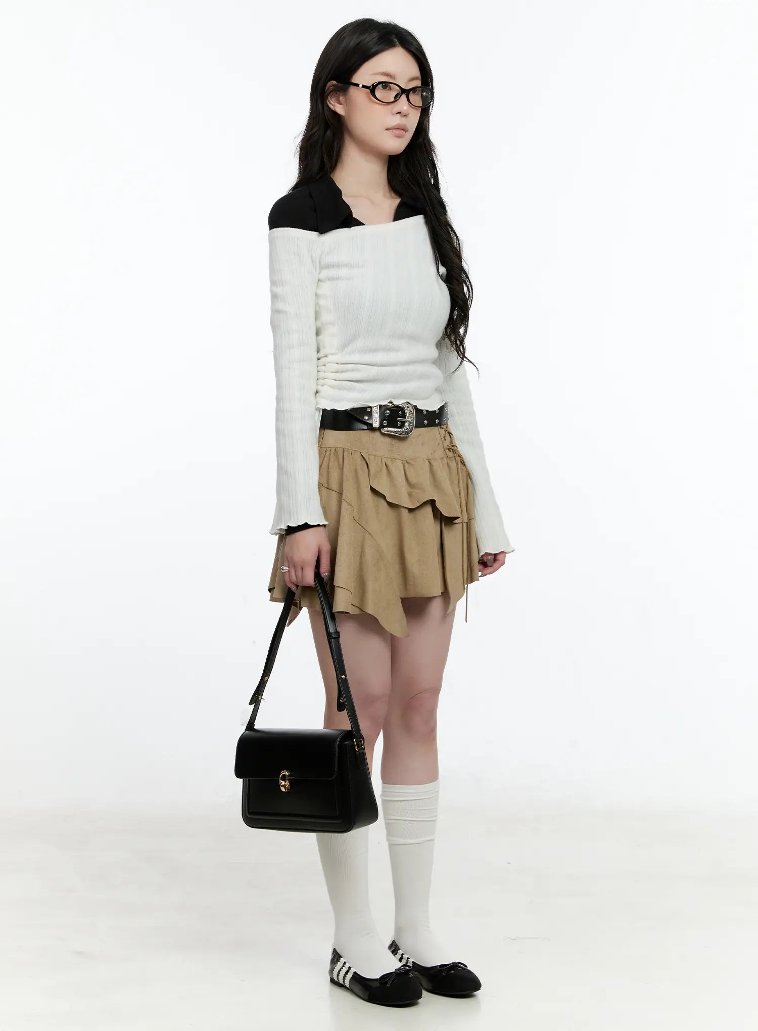 Asymmetric Suede String Tie Skirt CN517