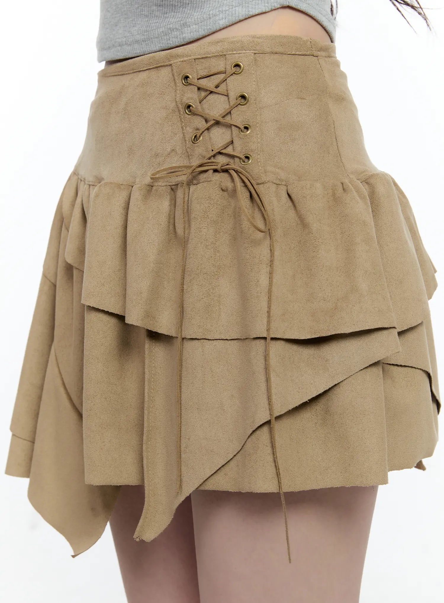 Asymmetric Suede String Tie Skirt CN517