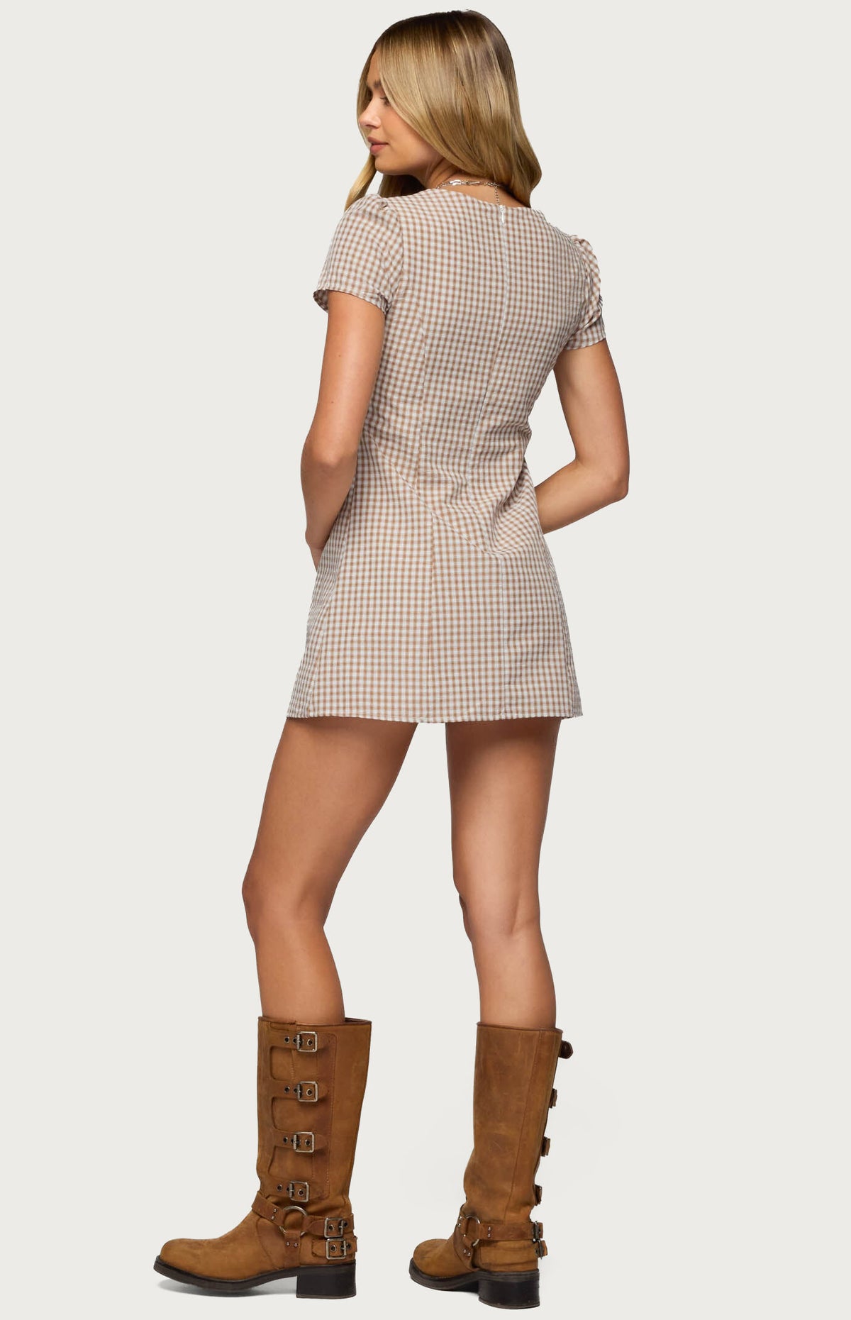 Edikted Arli Gingham Button Up Romper