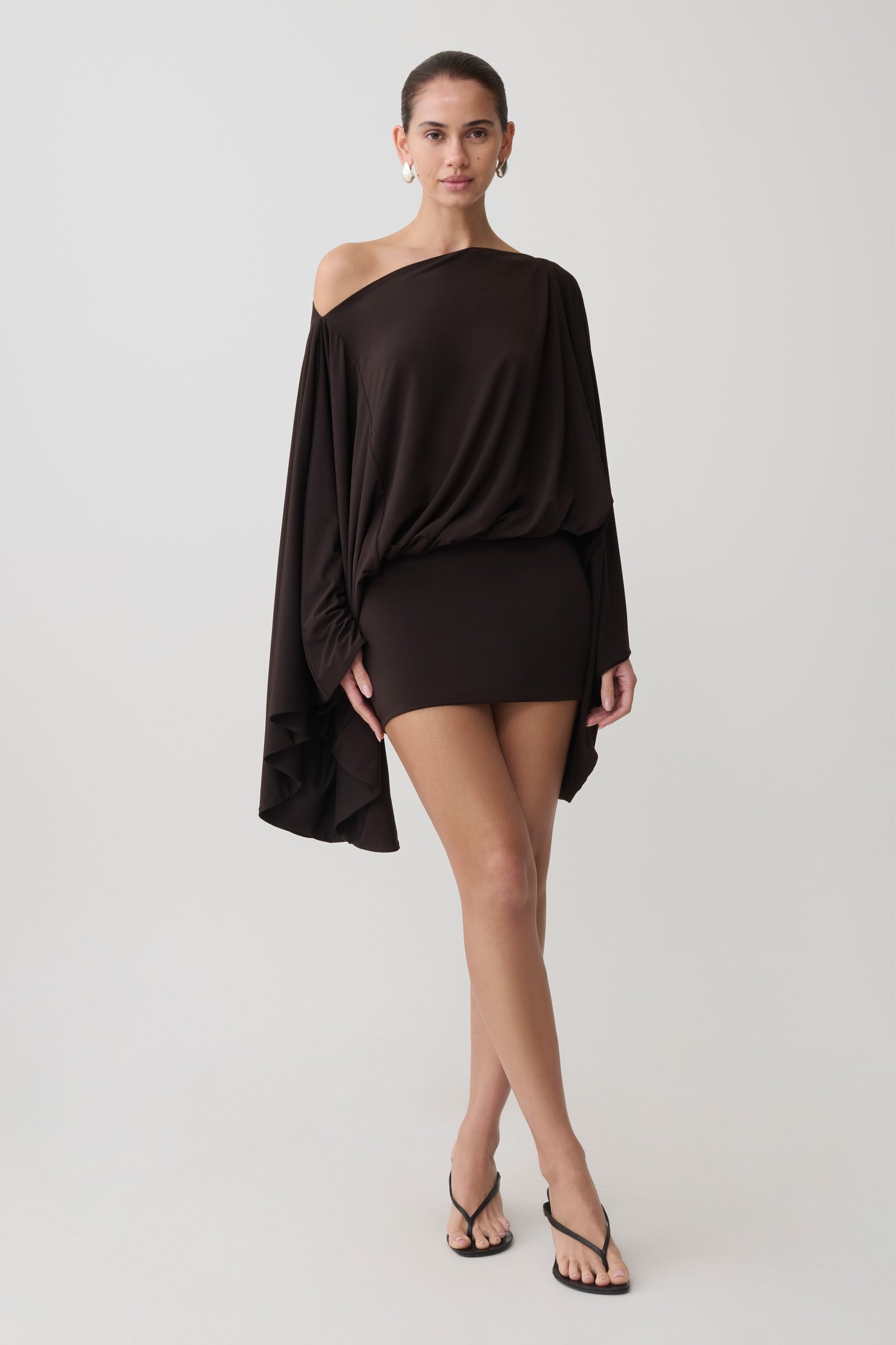 Jessy Draped Mini Dress - Dark Chocolate