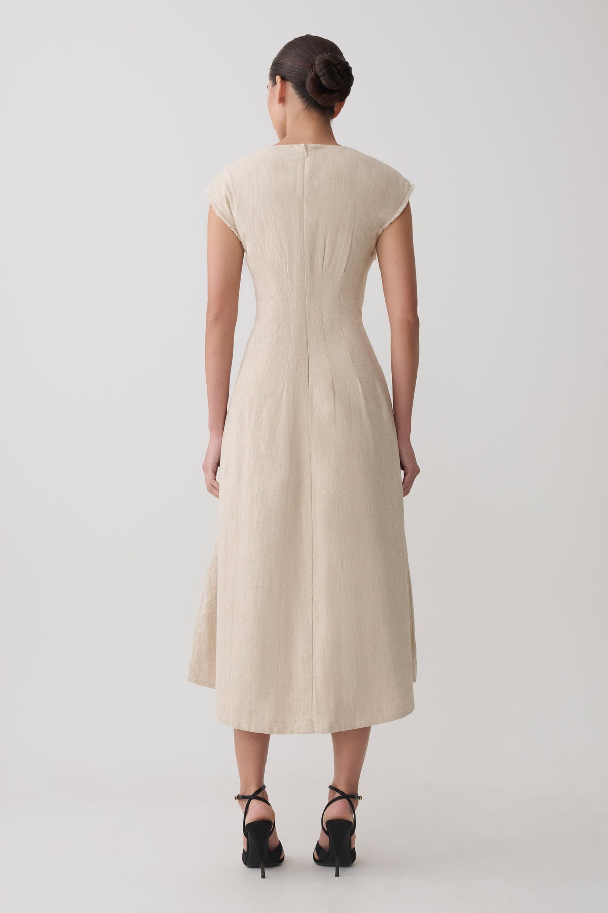 Zinia Linen Cap Sleeve Midi Dress - Natural