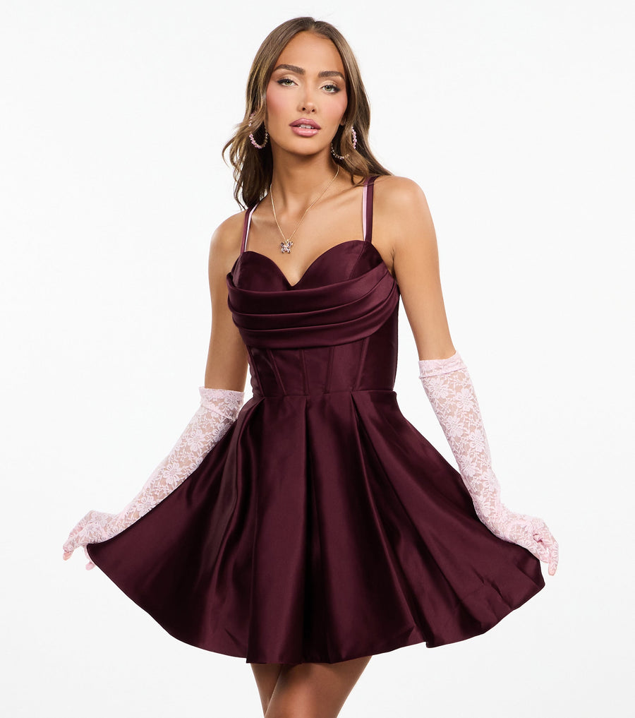 Camille Corset Bodice Satin Skater Dress
