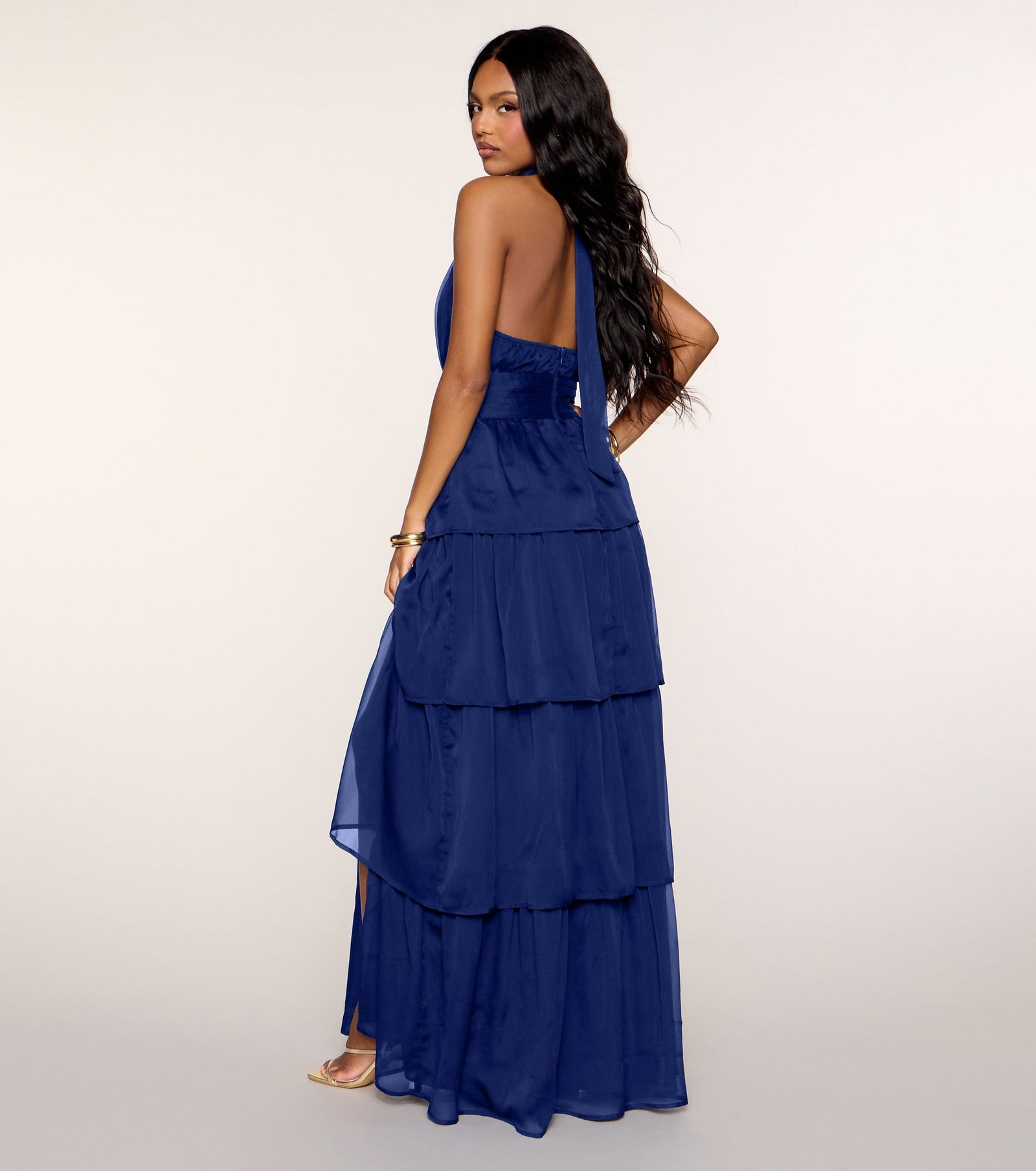 Lindsay Halter Ruffle A-Line Maxi Dress