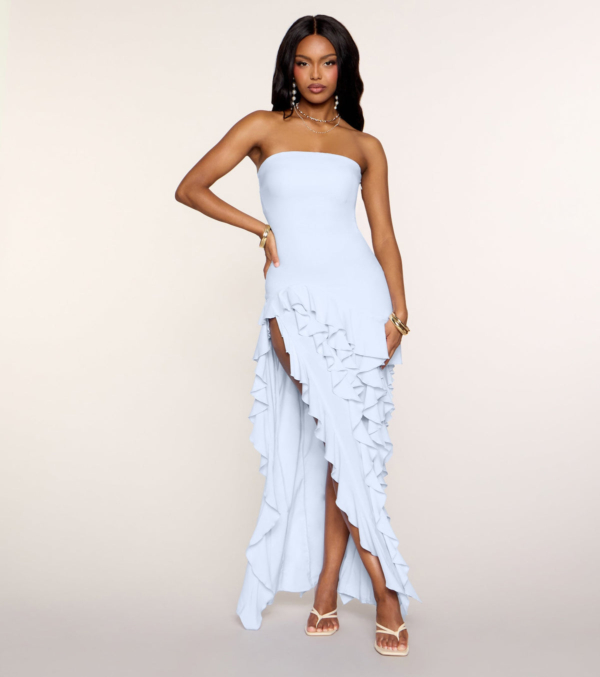 Flirty Moves Ruffle Slit Midi Tube Dress