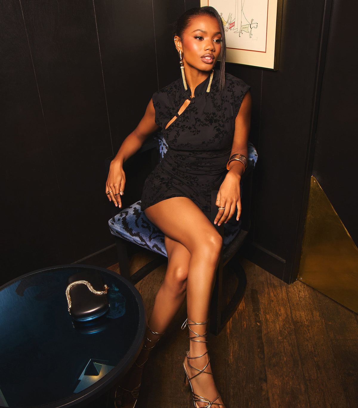 Midnight Velvet Floral Keyhole Mini Dress