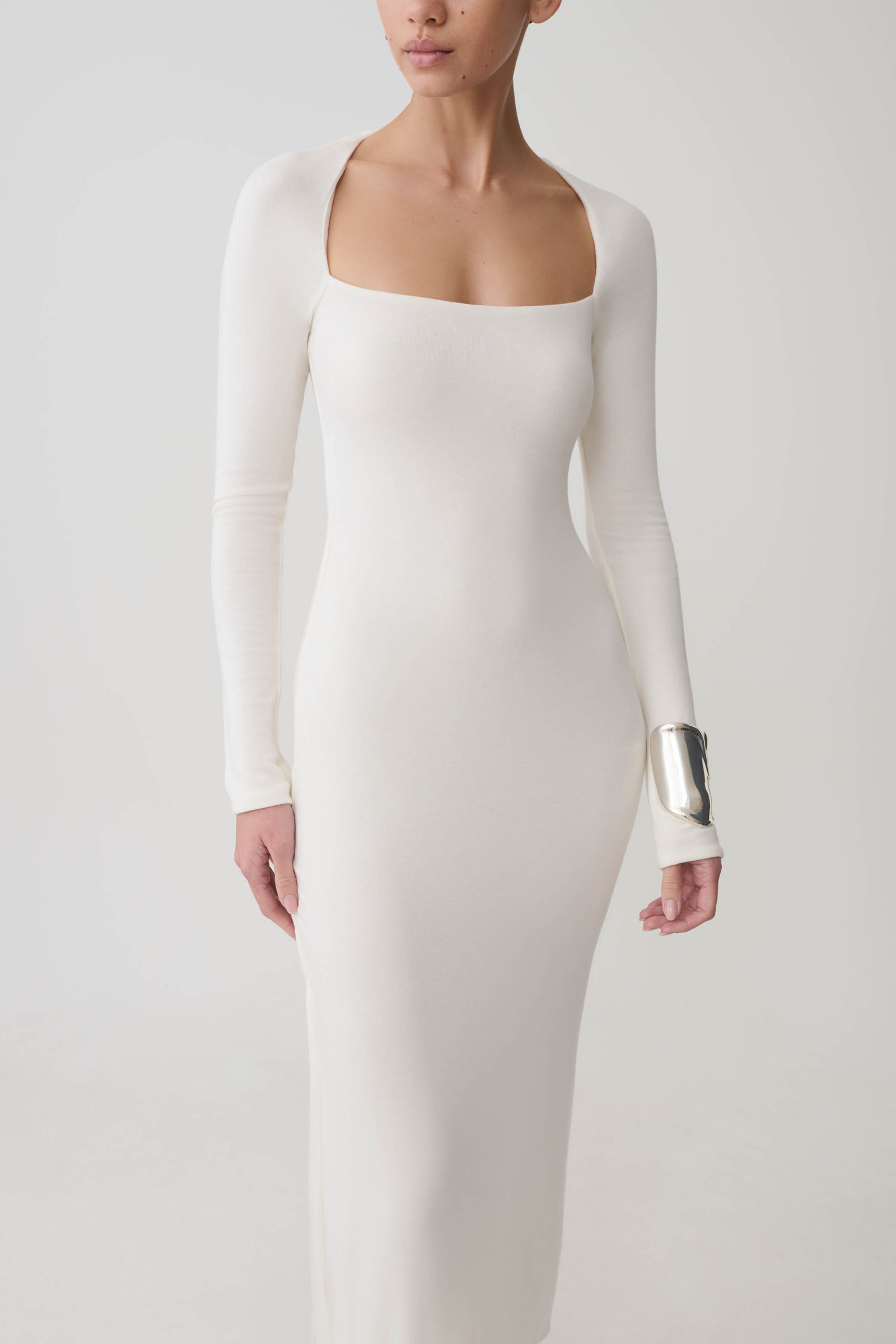 Freja Long Sleeve Midi Dress - White