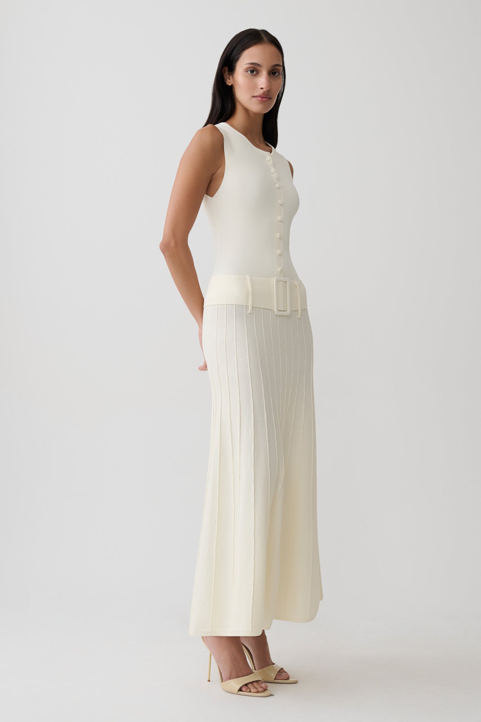 Rebena Pleated Midi Dress - Ivory