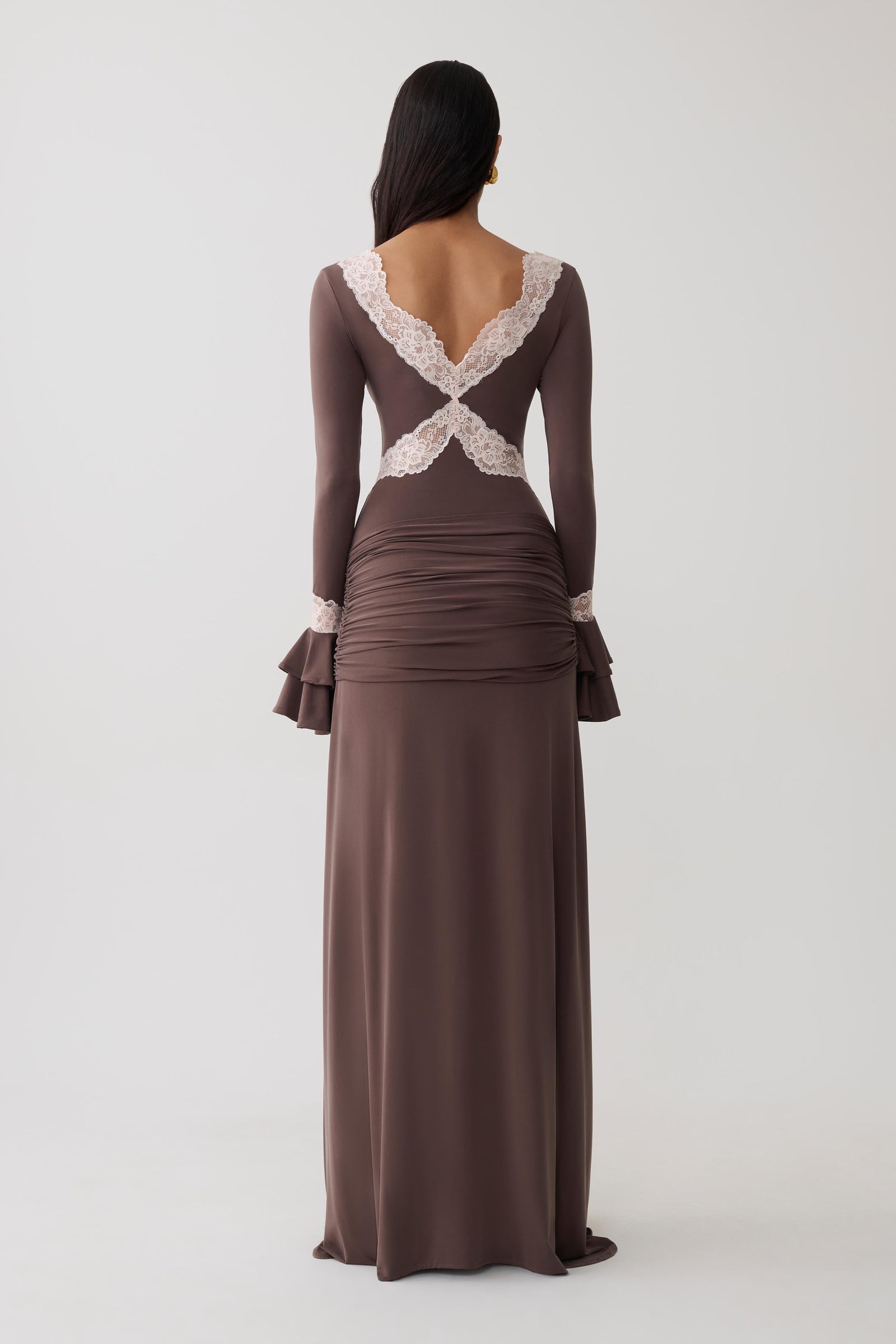 Electra Slinky Lace Maxi Dress - Chocolate/Ballet Pink