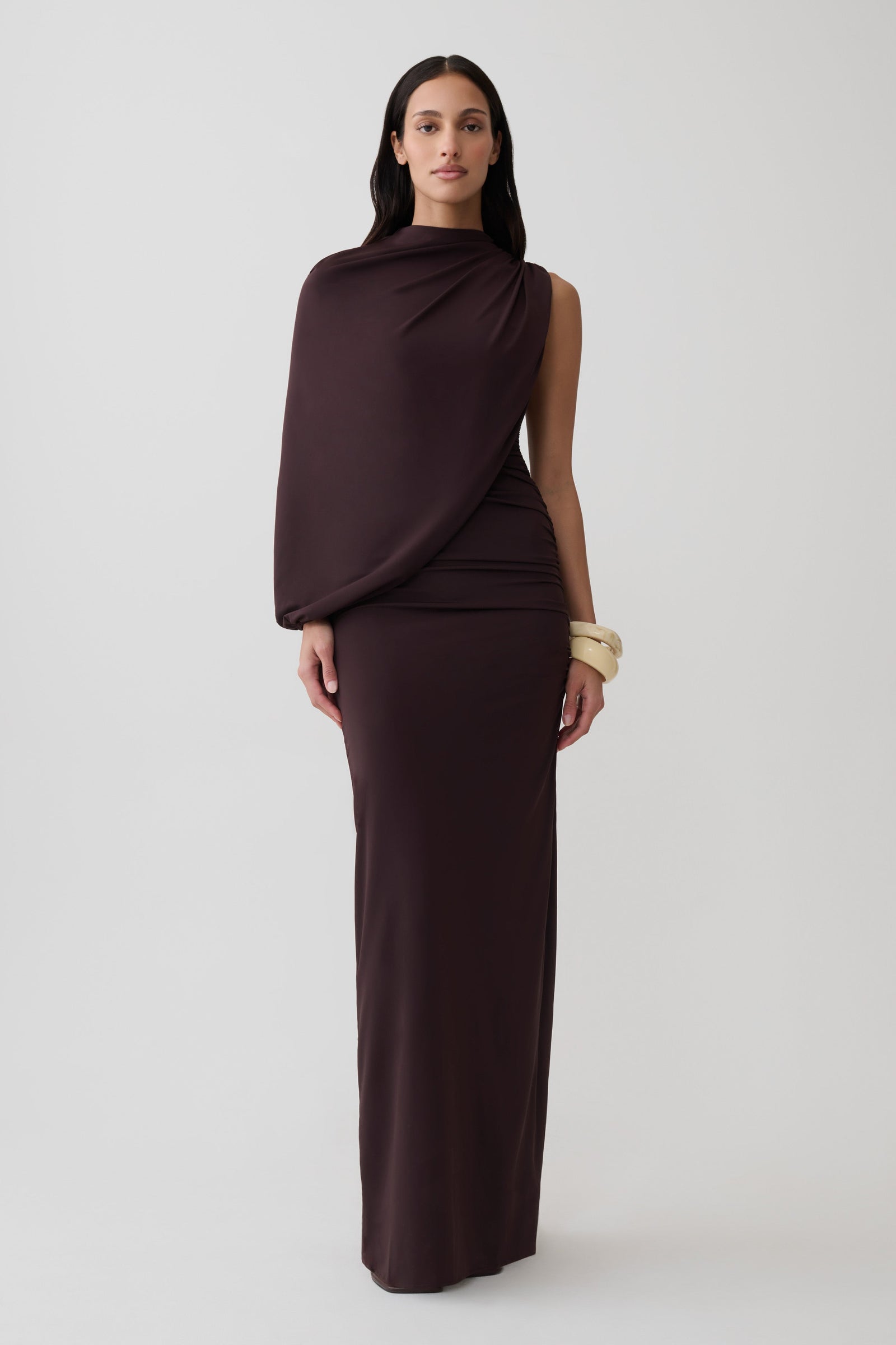 Yuri Gather Sleeve Maxi Dress - Chocolate