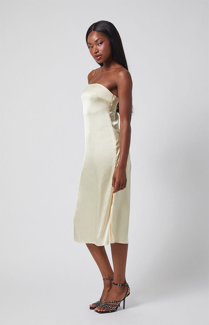 Beverly and Beck Strapless Satin Midi Dress