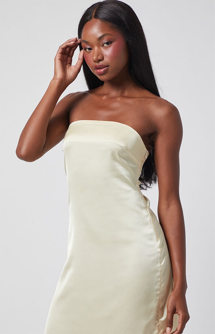 Beverly and Beck Strapless Satin Midi Dress