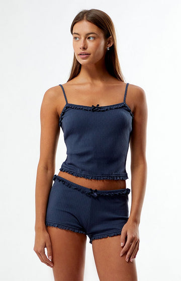 LA Hearts Ruffle Knit Pajama Tank & Shorts Two-Piece Set
