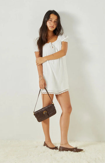 Beverly and Beck Naomi Lace Trim Short Sleeve Babydoll Dress