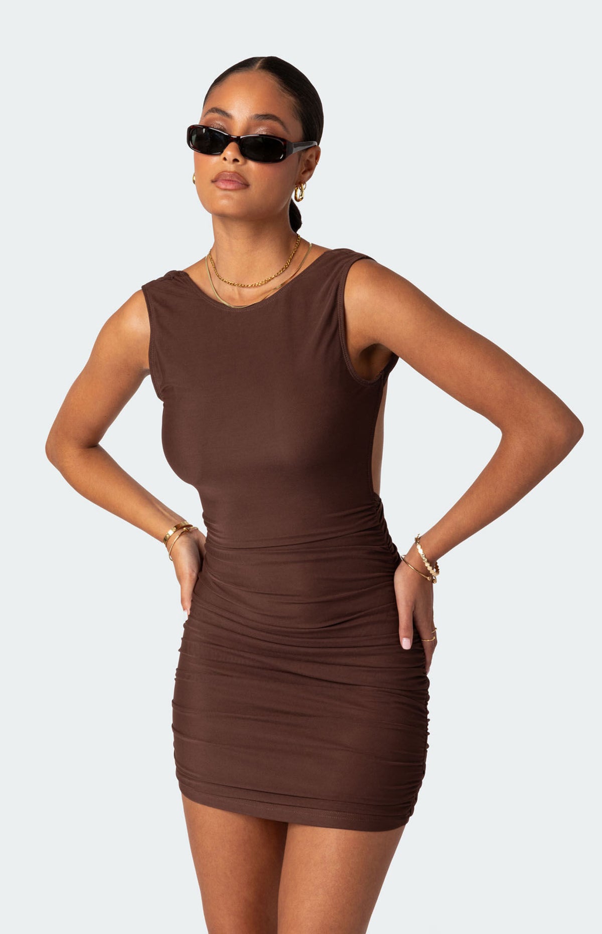 Edikted Mikey Ruched Open Back Mini Dress
