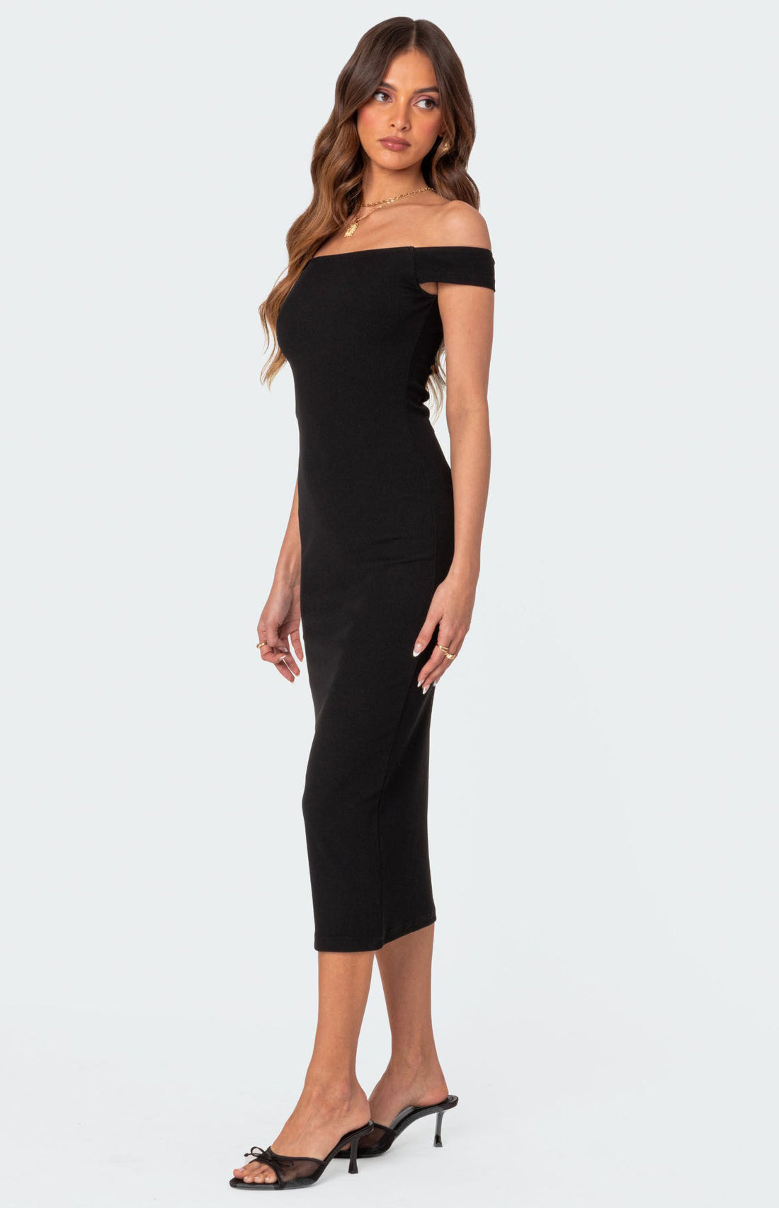 Edikted Kyla Off Shoulder Ribbed Midi Dress