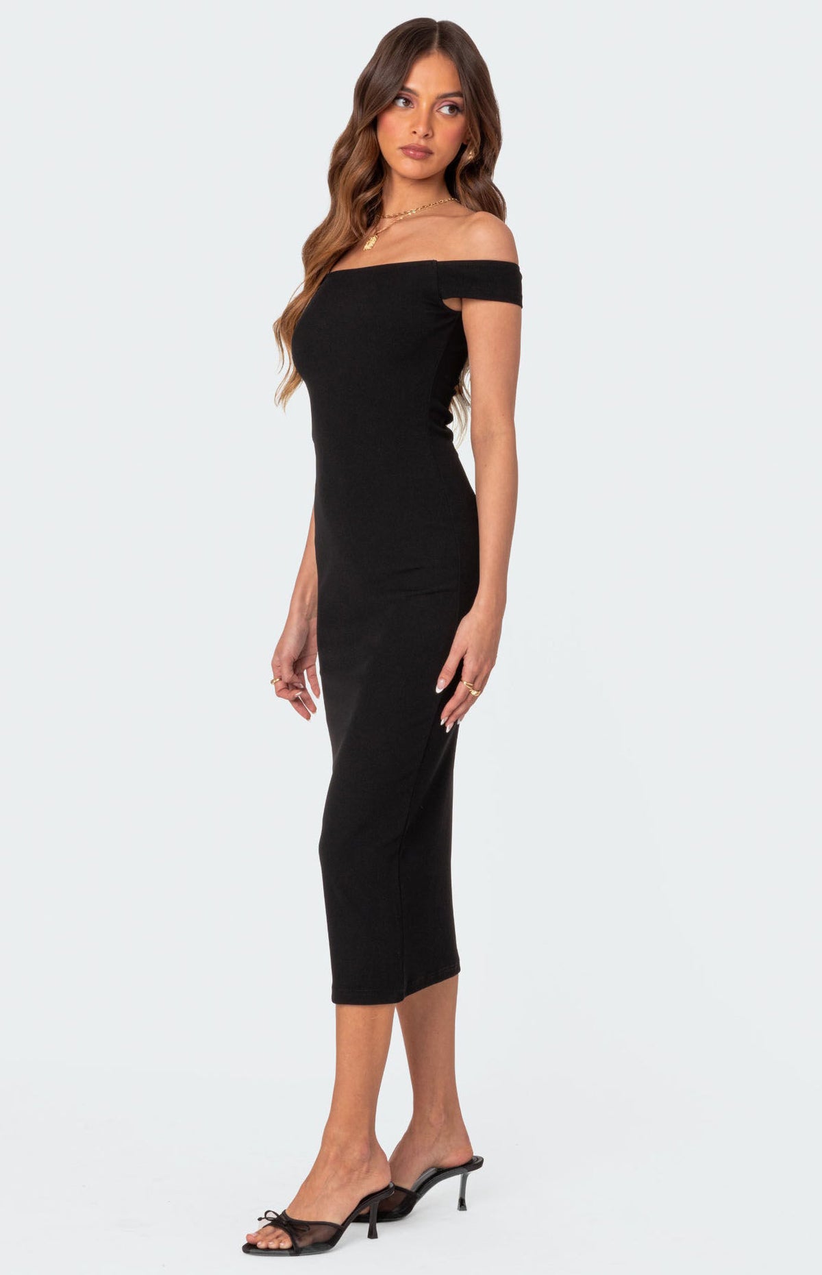 Edikted Kyla Off Shoulder Ribbed Midi Dress