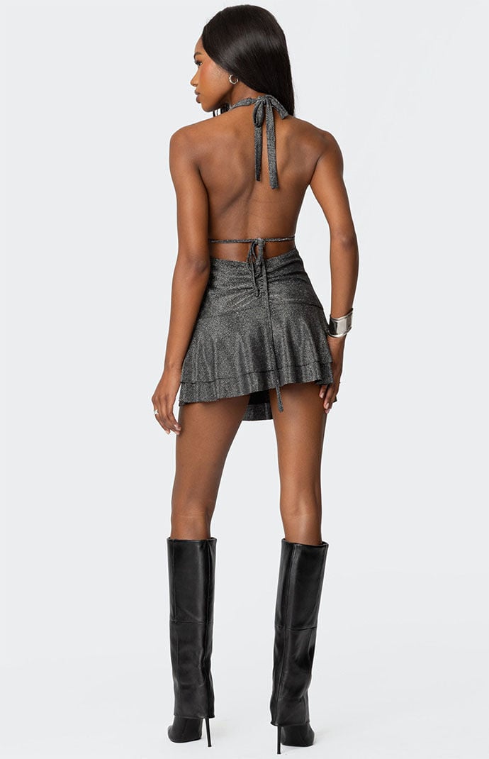 Edikted Metallic Backless Halter Mini Dress