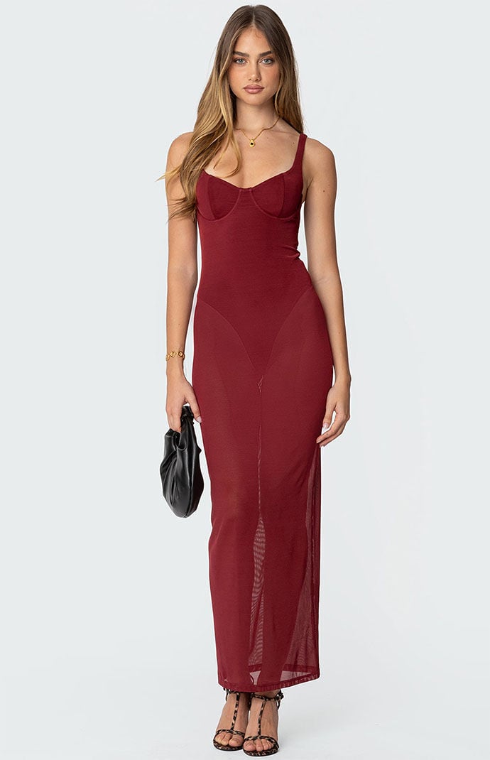 Edikted Mesh Built In Bodysuit Maxi Dress