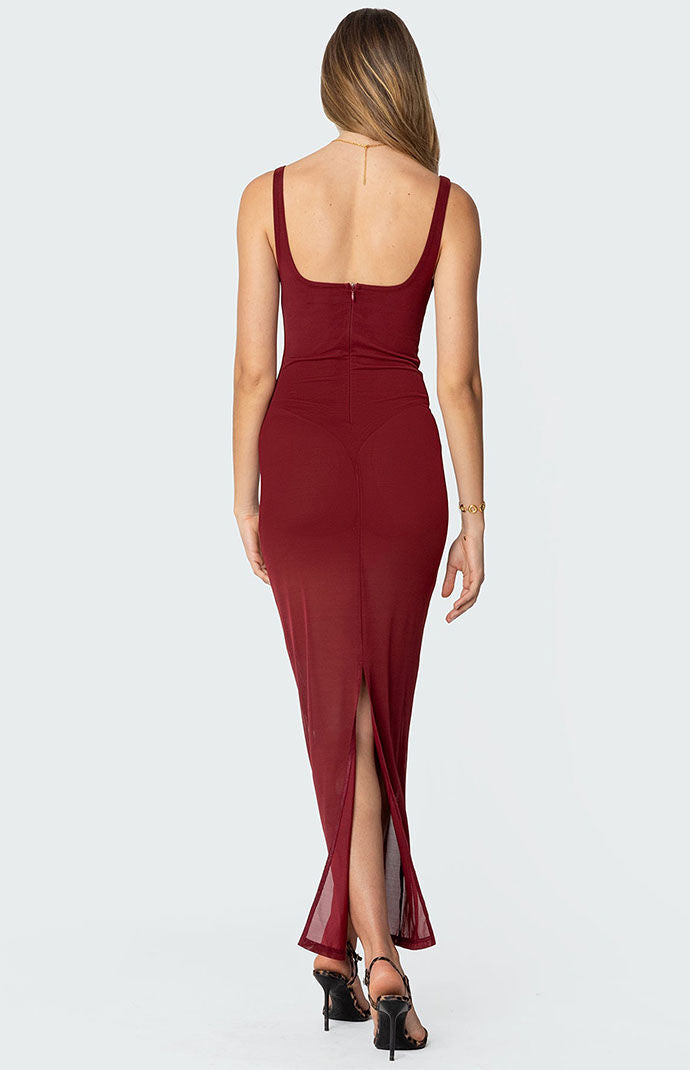 Edikted Mesh Built In Bodysuit Maxi Dress