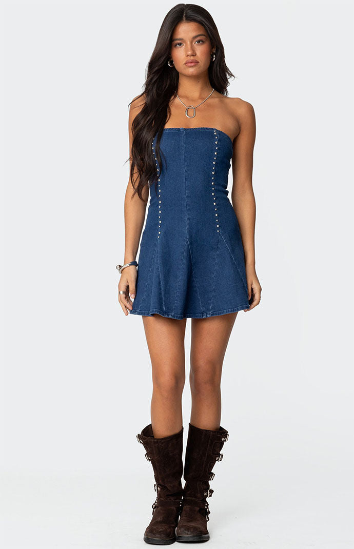 Edikted Fara Strapless Denim Mini Dress