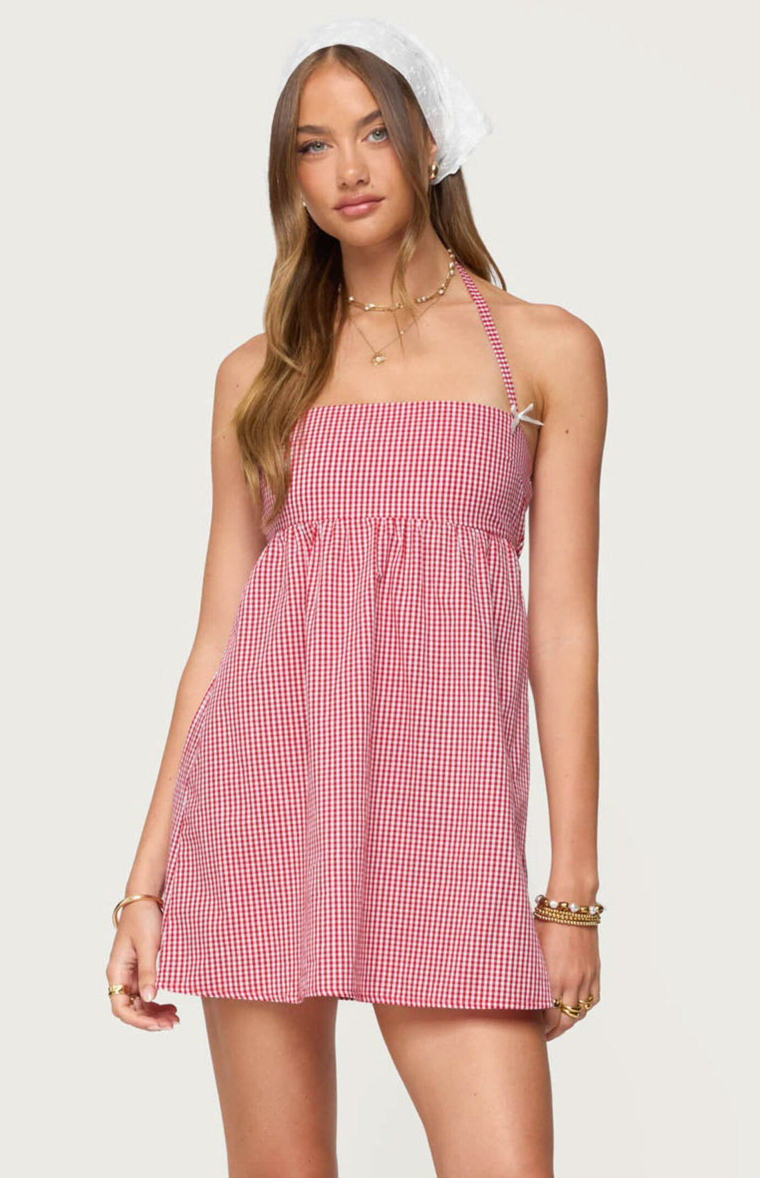 Edikted Rina Gingham Halter Mini Dress