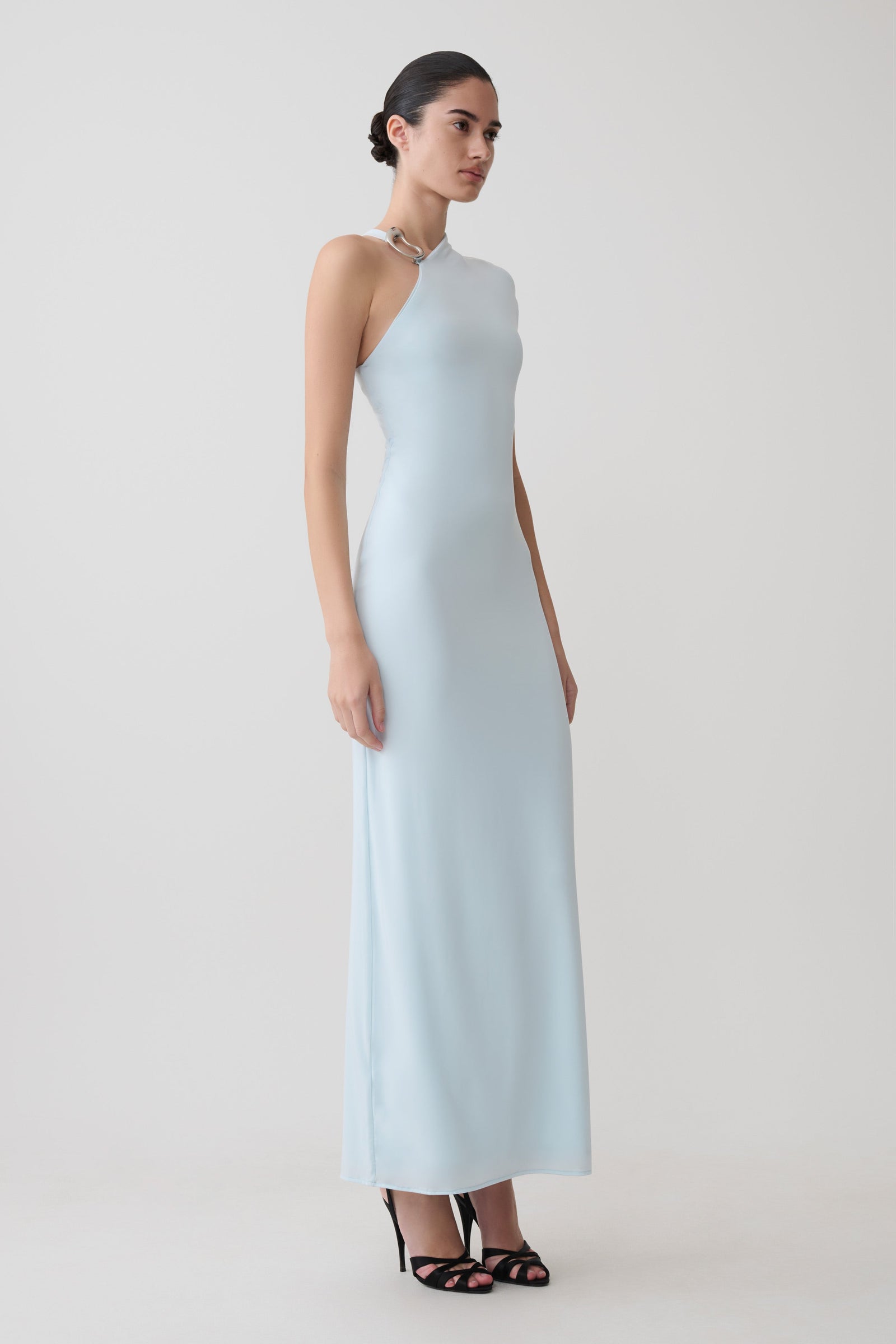Oden Slinky Maxi Dress With Hardware - Sky Blue