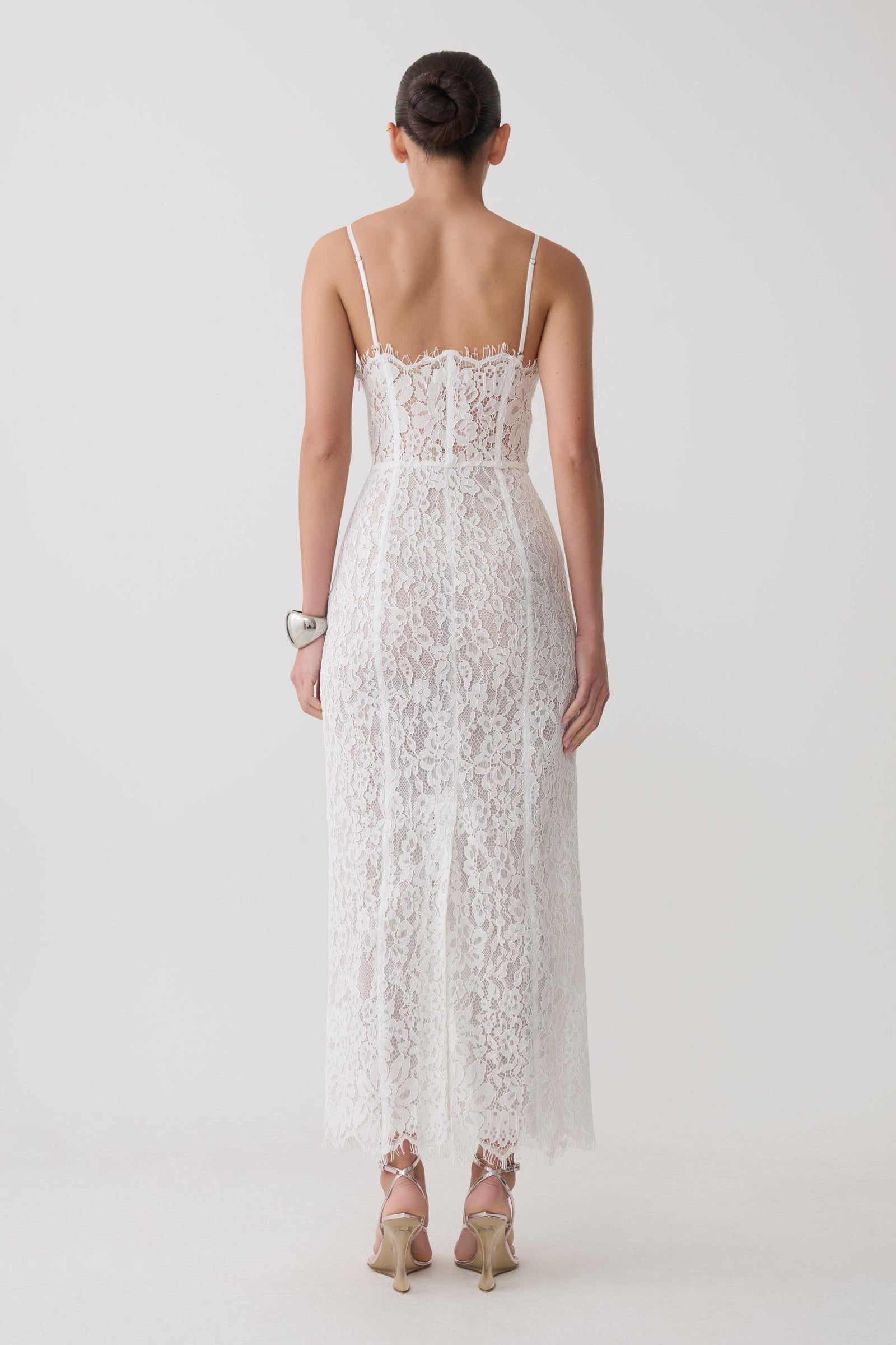 Ottilie Lace And Mesh Midi Dress - White