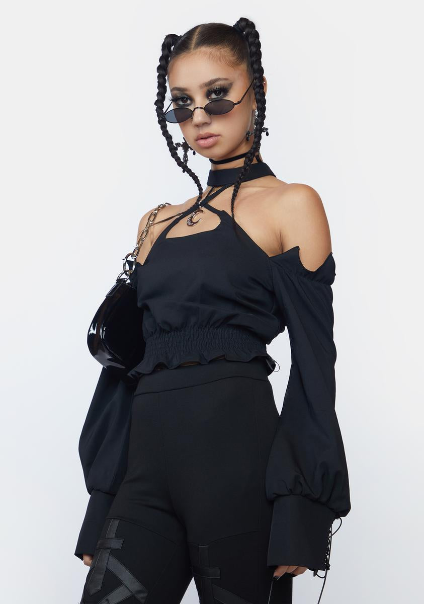 Moon Collar Long Sleeve Crop Top
