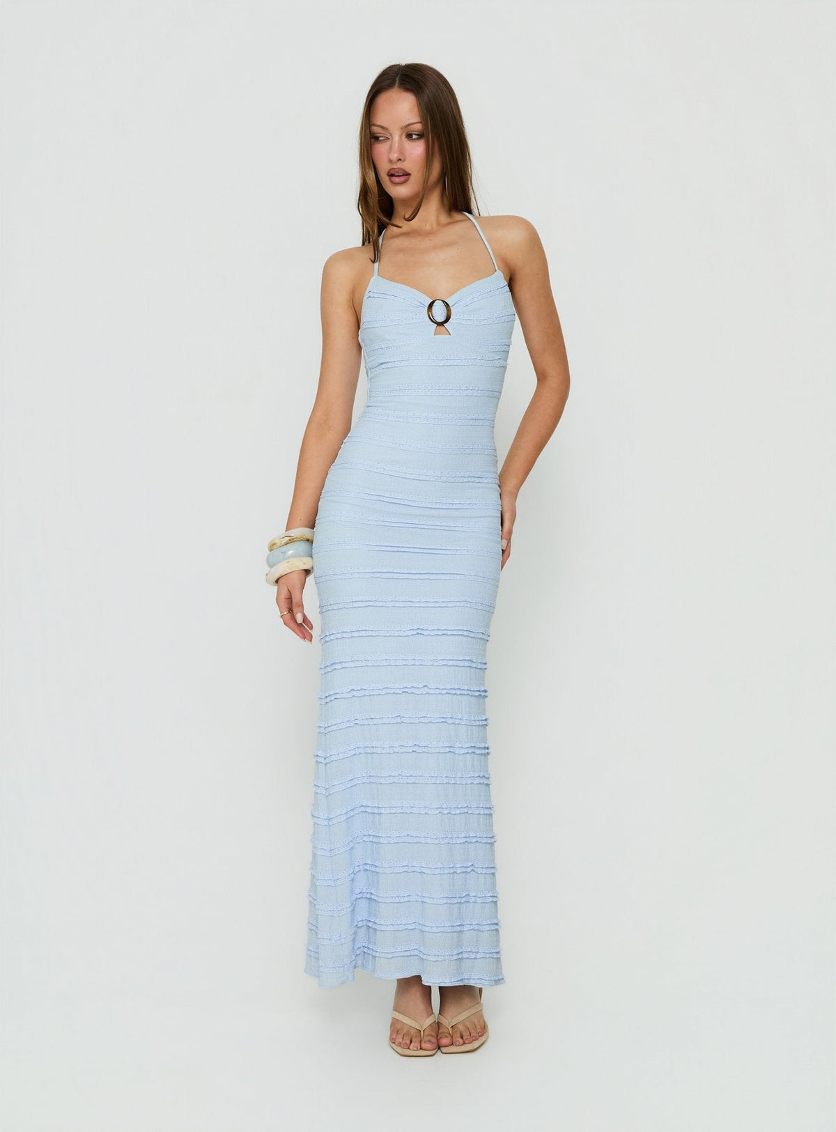 Liskaia Textured Halter Maxi Dress Blue