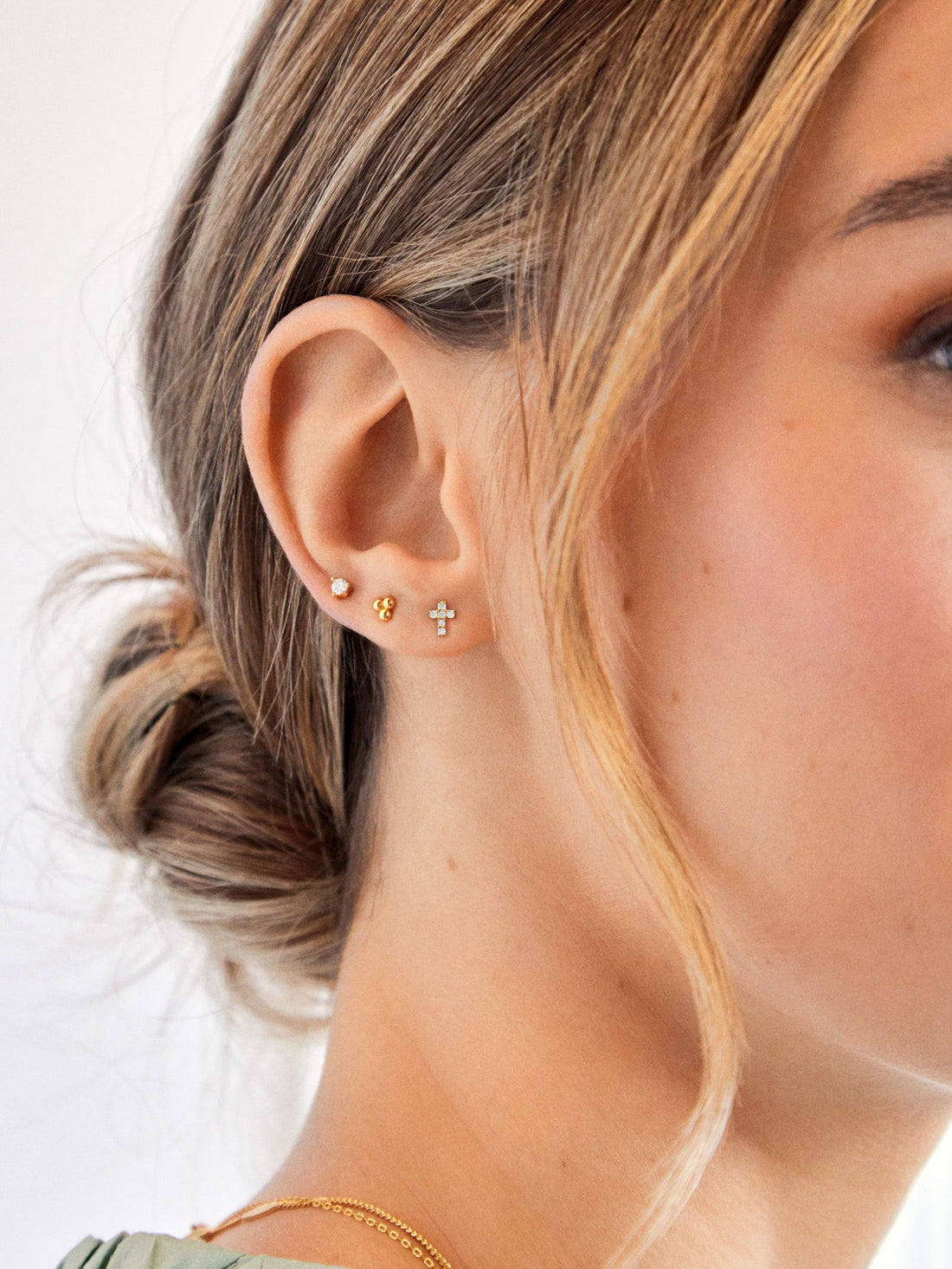 Christina 14K Gold Earrings - Pavé Cross