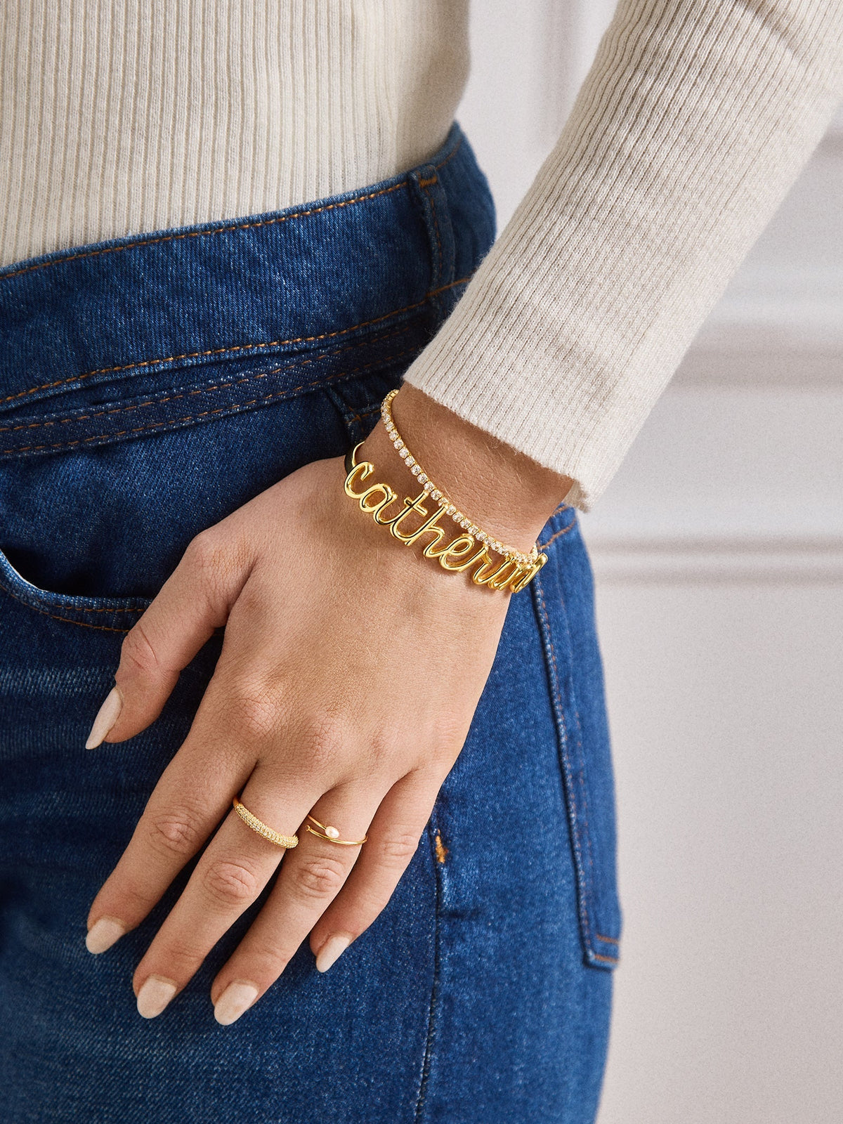 14K Gold Custom Nameplate Cuff Bracelet - 14K Gold