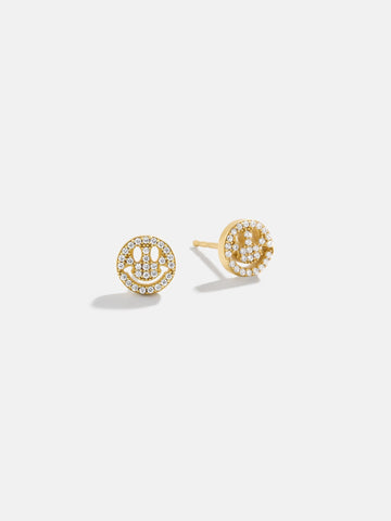18K Gold Just For Fun Earrings - Pavé Smiley Face