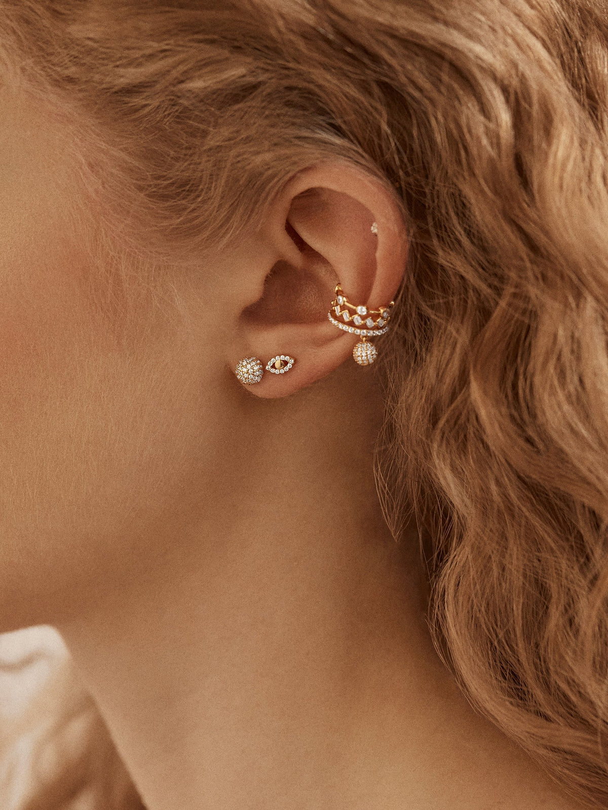 Simone 18K Gold Ear Cuff - Gold/Pavé