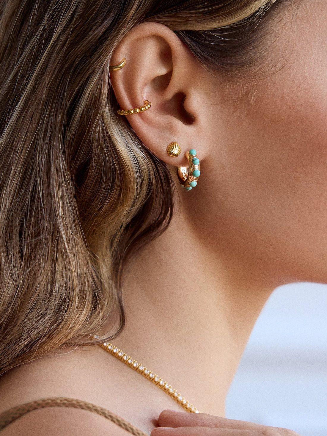 Mariana Semi-Precious Huggie Earrings - Gold/Turquoise