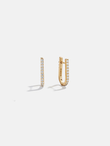 Elise 18K Gold Paperclip Earrings - Gold/Pavé