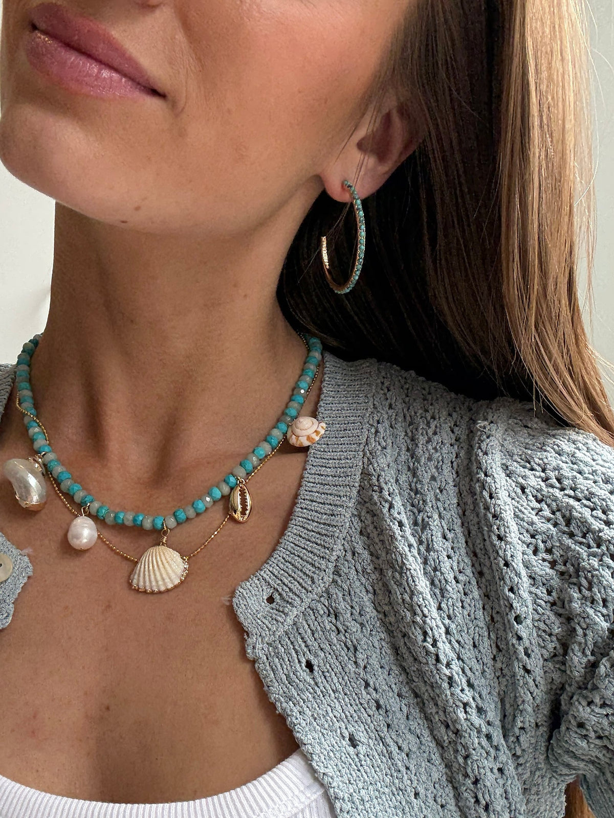 Nina Semi-Precious Hoop Earrings - Gold/Turquoise