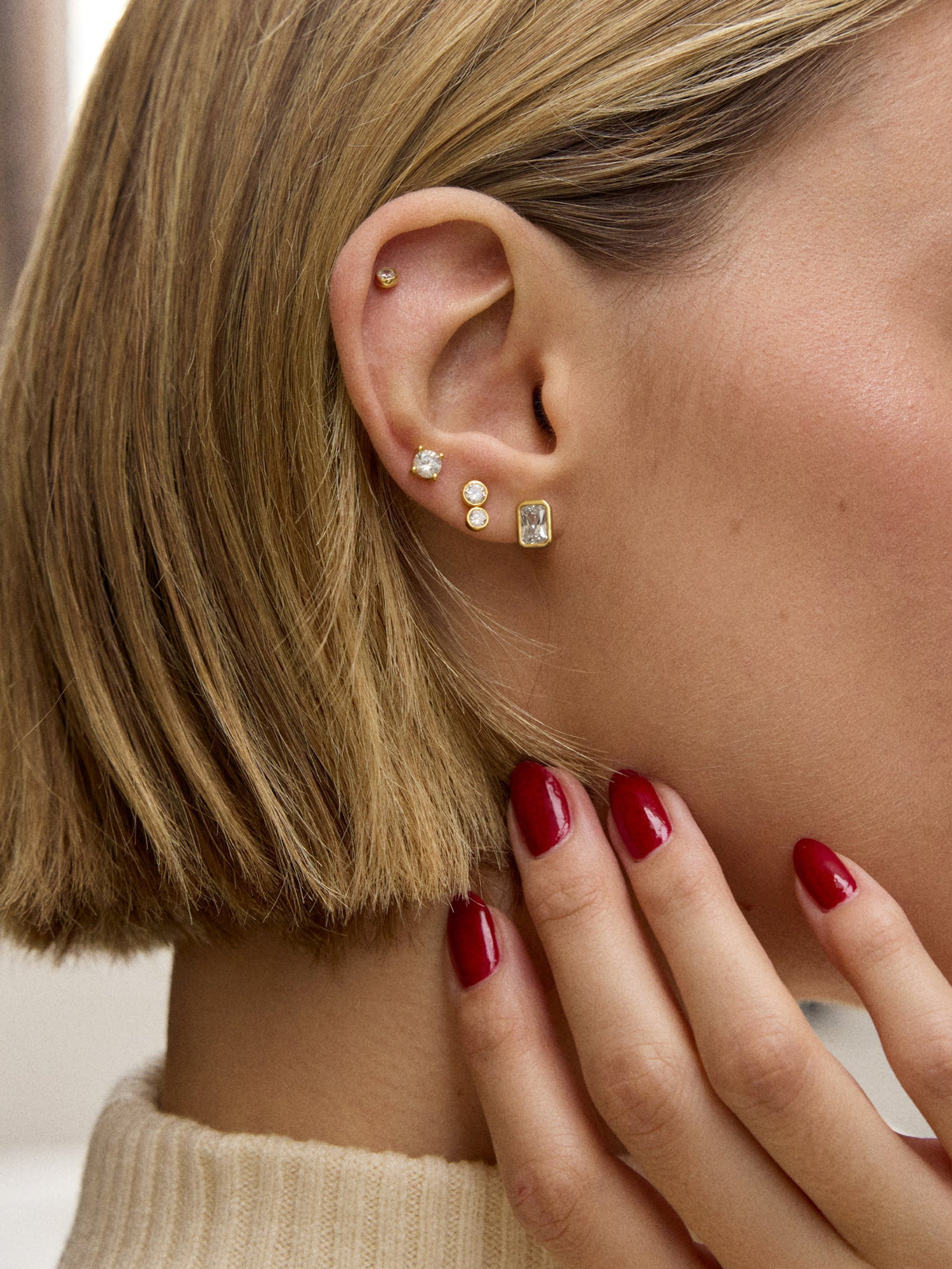 Bianca 14K Gold Earrings - Emerald Bezel Set Earrings