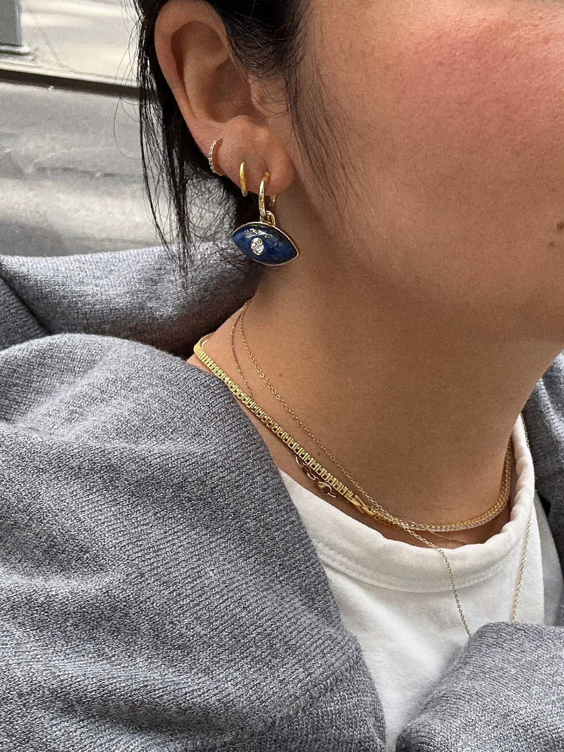 Semi-Precious Evil Eye Earrings - Gold/Blue
