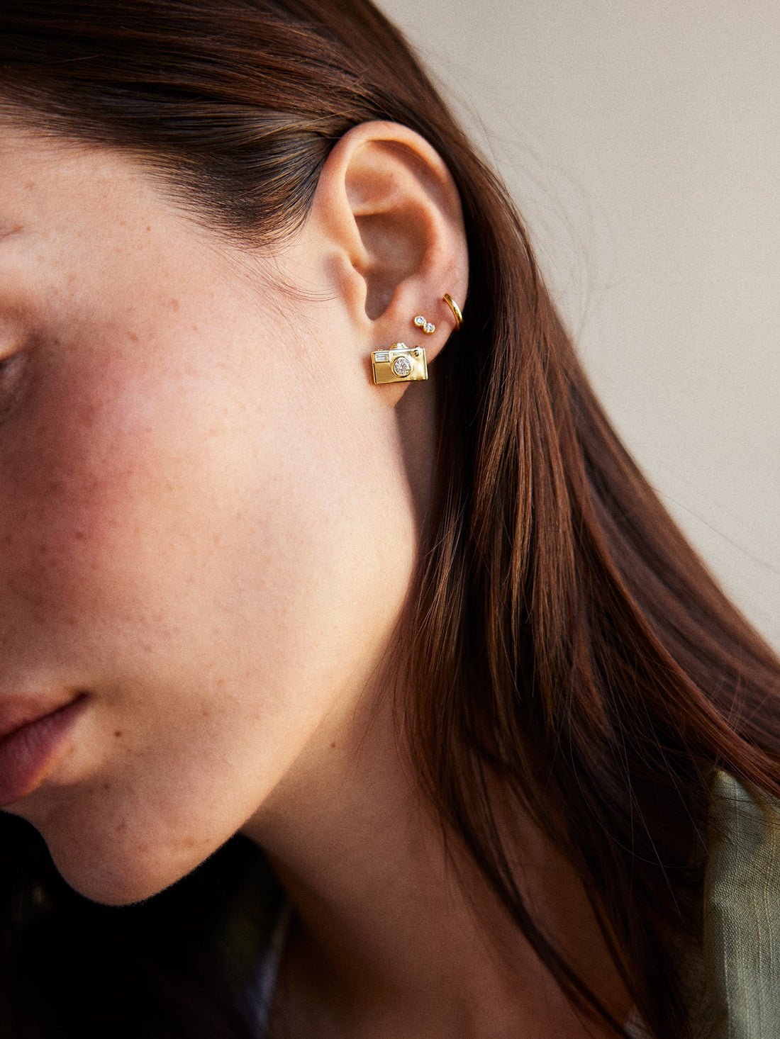 14K Gold Just For Fun Earrings - Camera