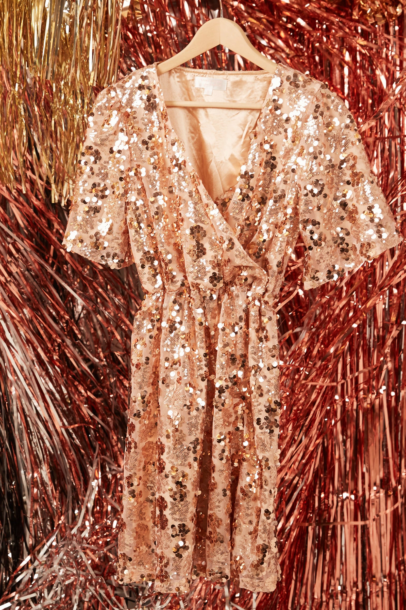 Chandelier Sequin Dress in Rose Gold