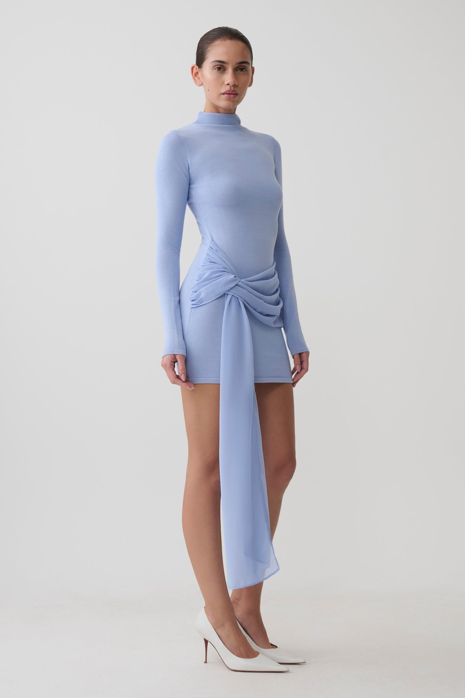 Grayson Knit Chiffon Mini Dress - Cornflower Blue