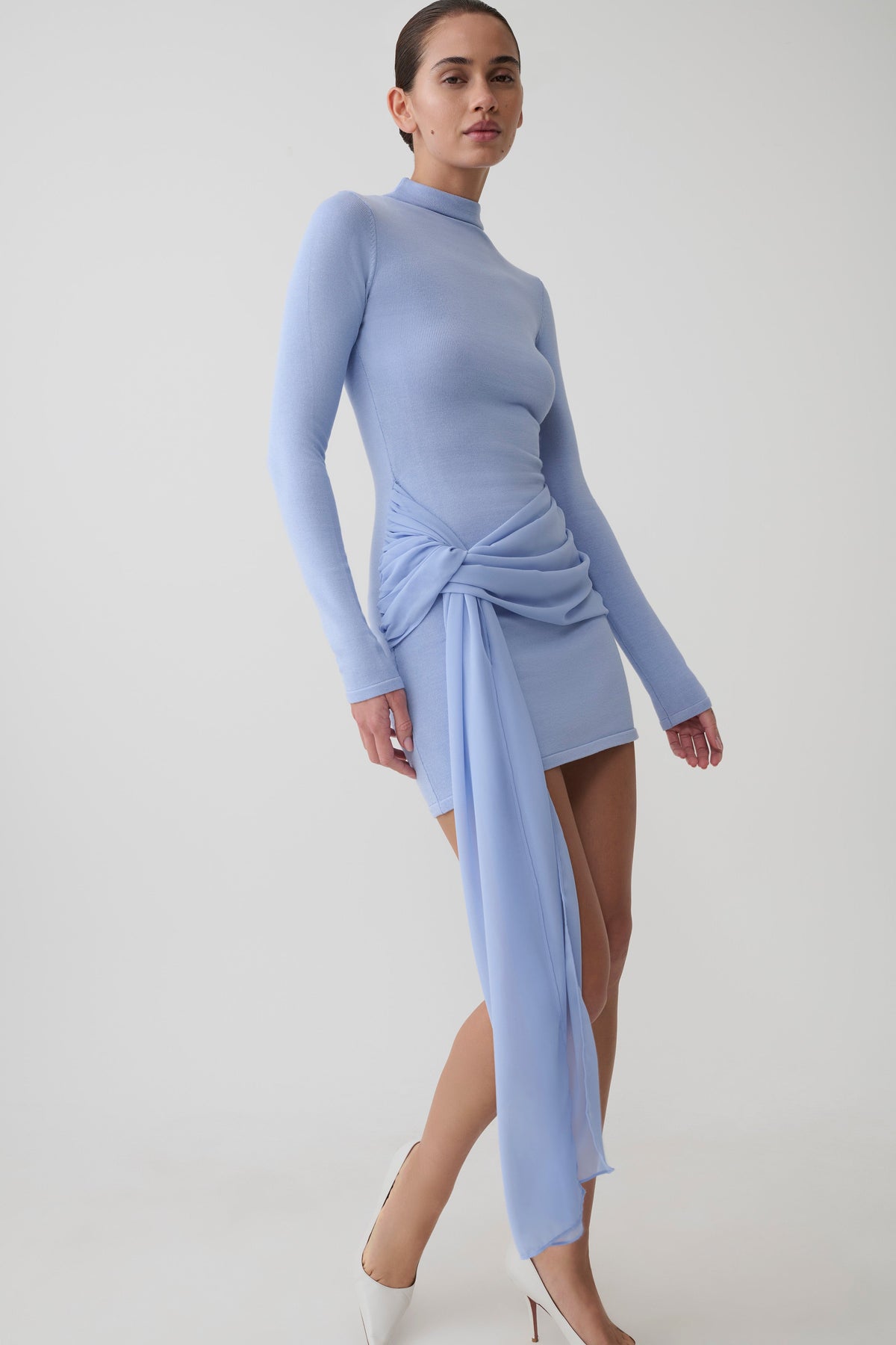 Grayson Knit Chiffon Mini Dress - Cornflower Blue