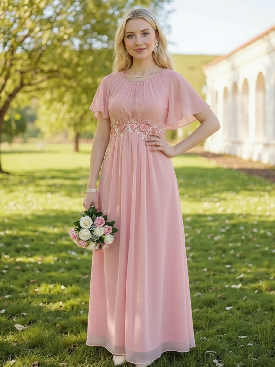ever ASPYN|Pleated Applique Maxi Bridesmaid Dress